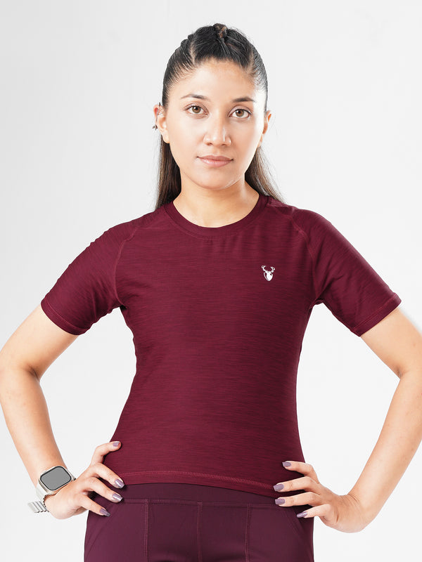 Leera Training Tee in Maroon Texture